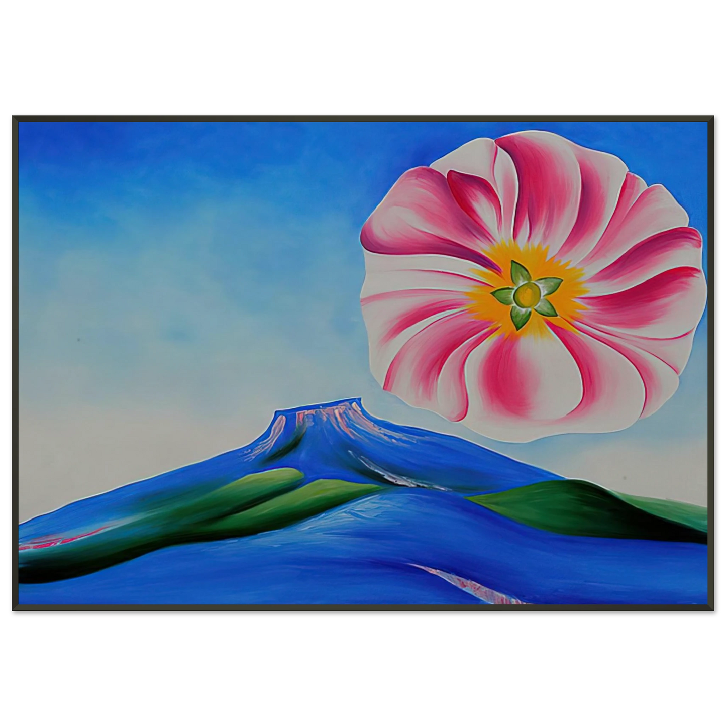 Georgia OKeeffe  Hollyhock Pink with Pedernal Framed Art Print  - Aluminum Frame - 21x29.7 cm / 8x12"