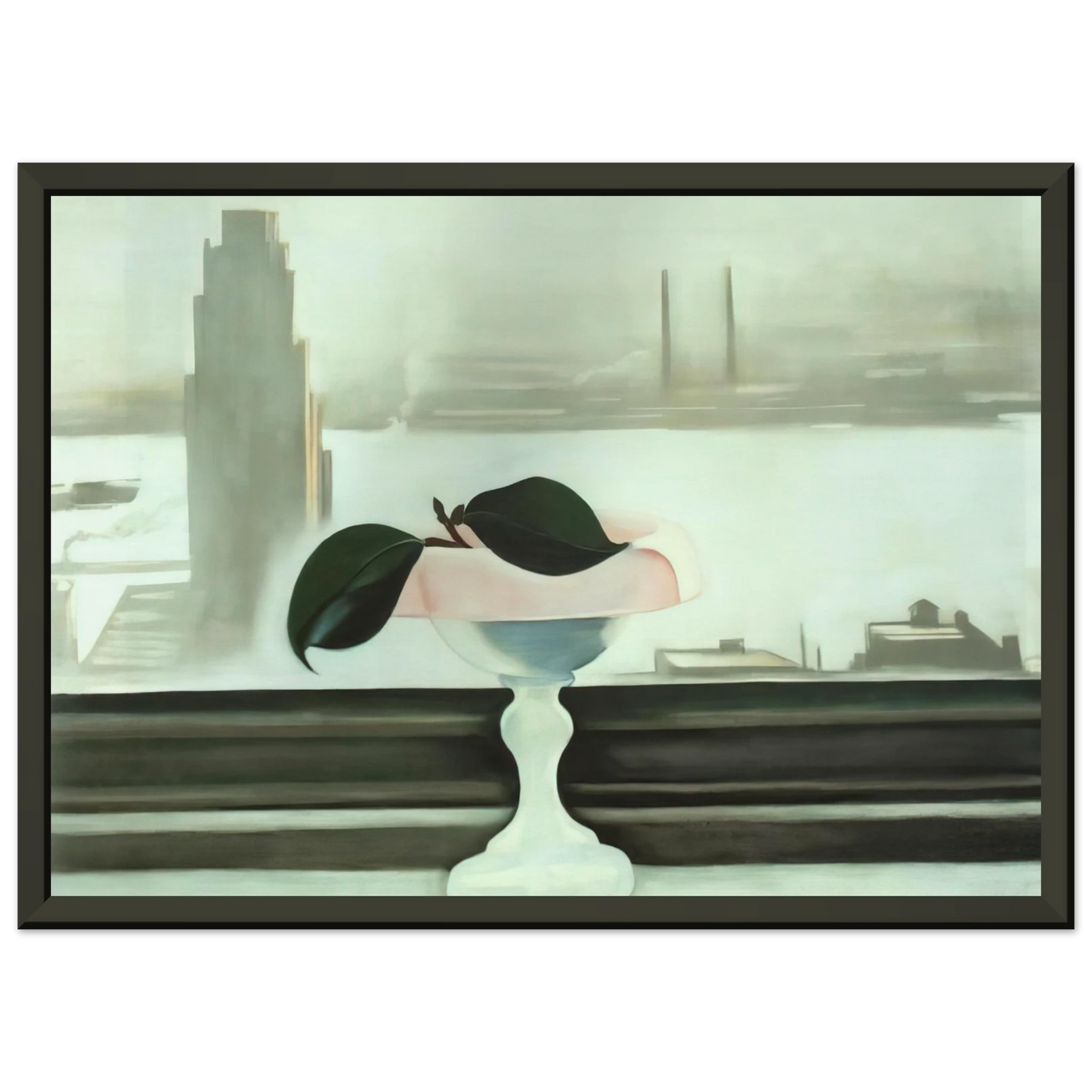 Georgia OKeeffe  Pink Dish and Green Leaves Framed Art Print  - Aluminum Frame - 40x50 cm / 16x20 inches