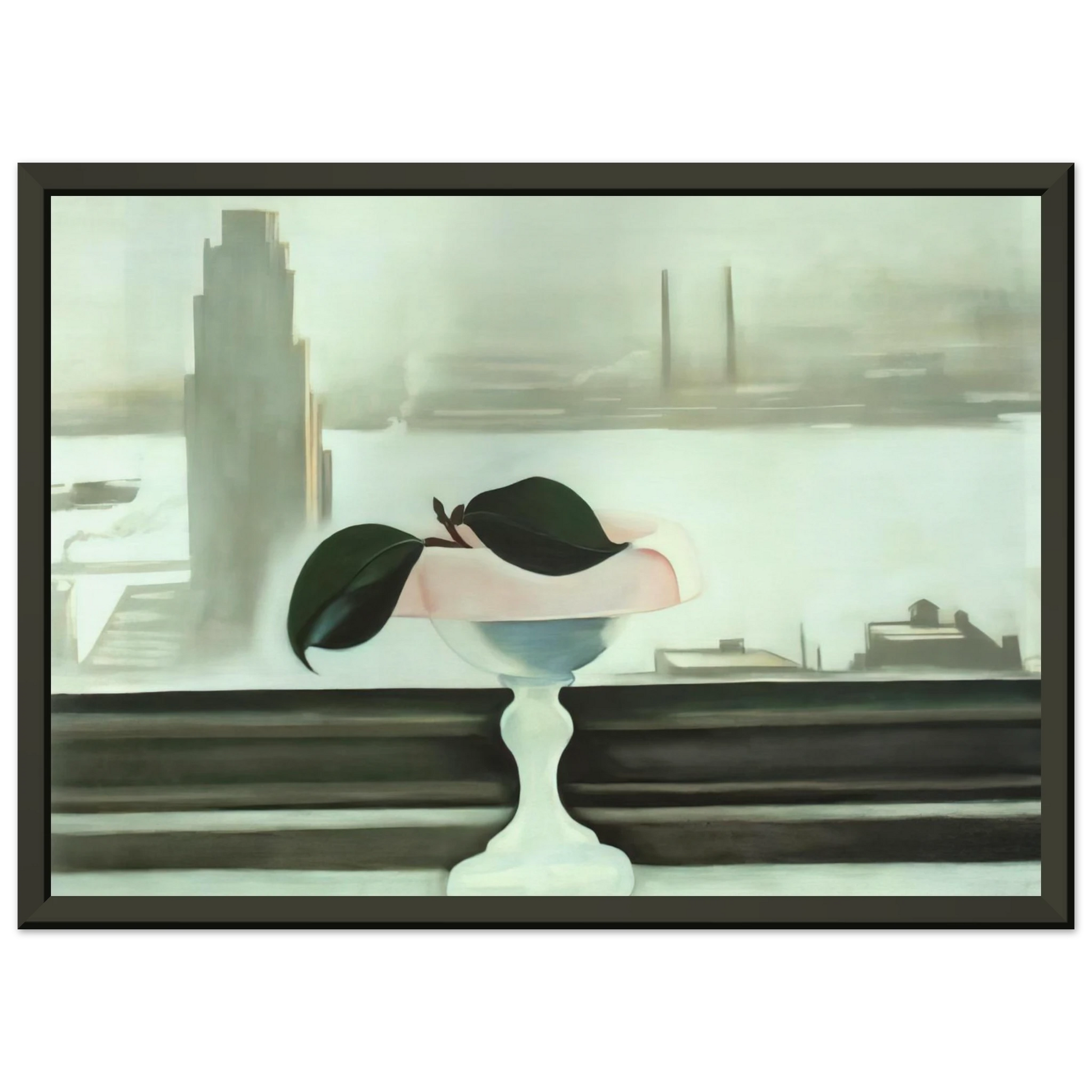 Georgia OKeeffe  Pink Dish and Green Leaves Framed Art Print  - Aluminum Frame - 40x50 cm / 16x20 inches