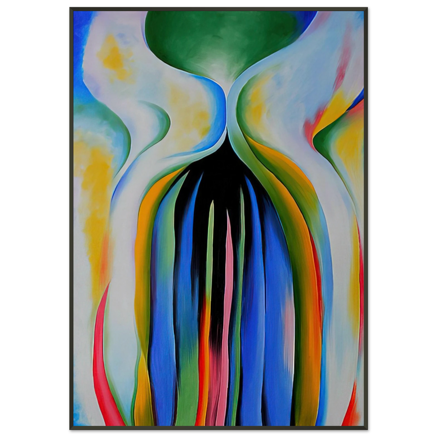 Georgia OKeeffe  Gray line with black blue and yellow Framed Art Print  - Aluminum Frame - 21x29.7 cm / 8x12"