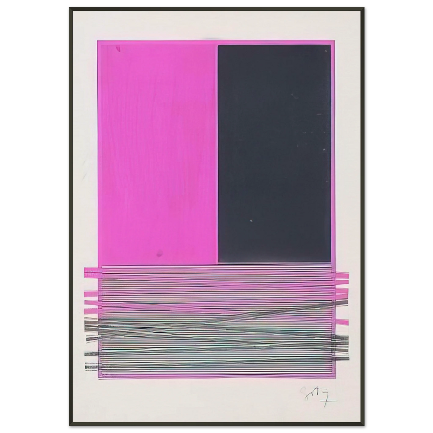 Jesus Rafael Soto  ABSTRACT COMPOSITION WITH SILVER AND MAGENTA 1970 Framed Art Print  - Aluminum Frame - 21x29.7 cm / 8x12"