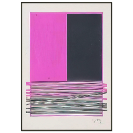 Jesus Rafael Soto  ABSTRACT COMPOSITION WITH SILVER AND MAGENTA 1970 Framed Art Print  - Aluminum Frame - 21x29.7 cm / 8x12"