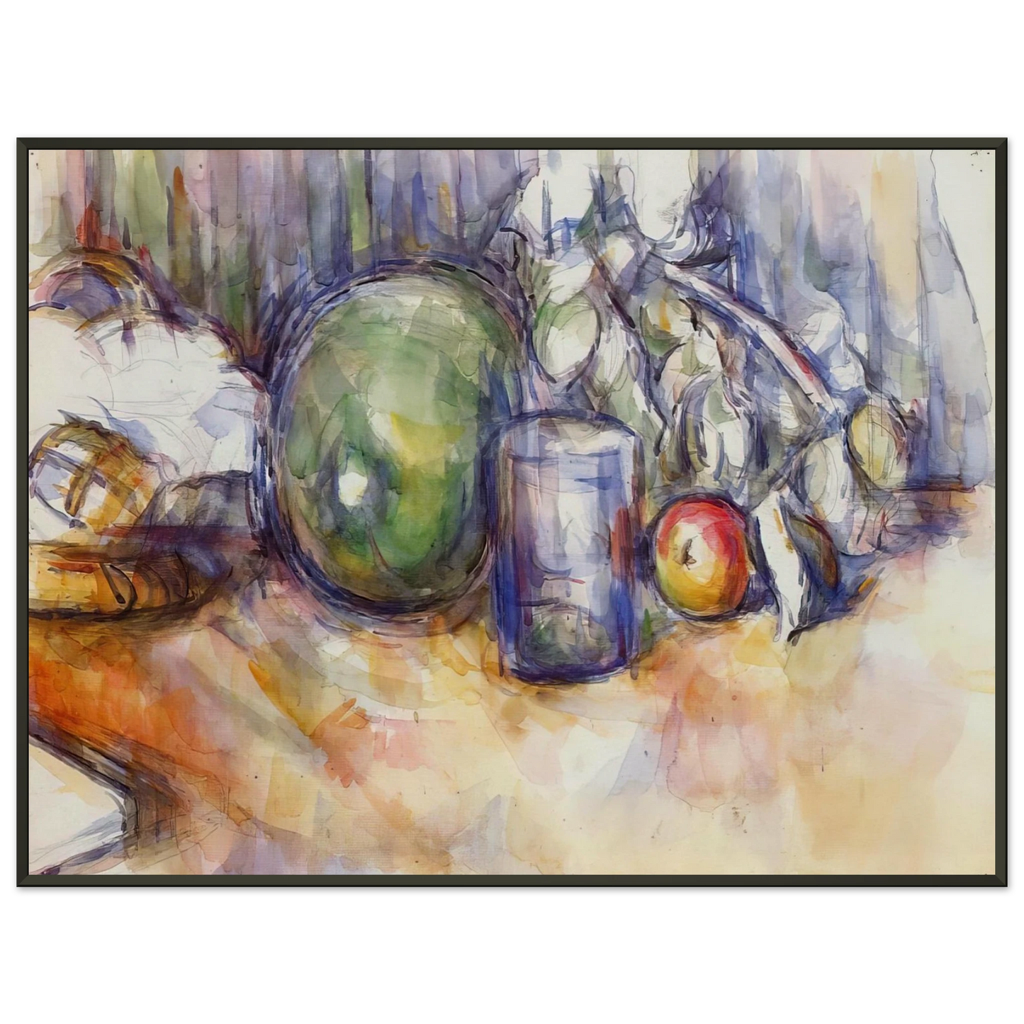 Paul Cezanne  Still Life with Green Melon Framed Art Print  - Aluminum Frame - 60x80 cm / 24x32 inches