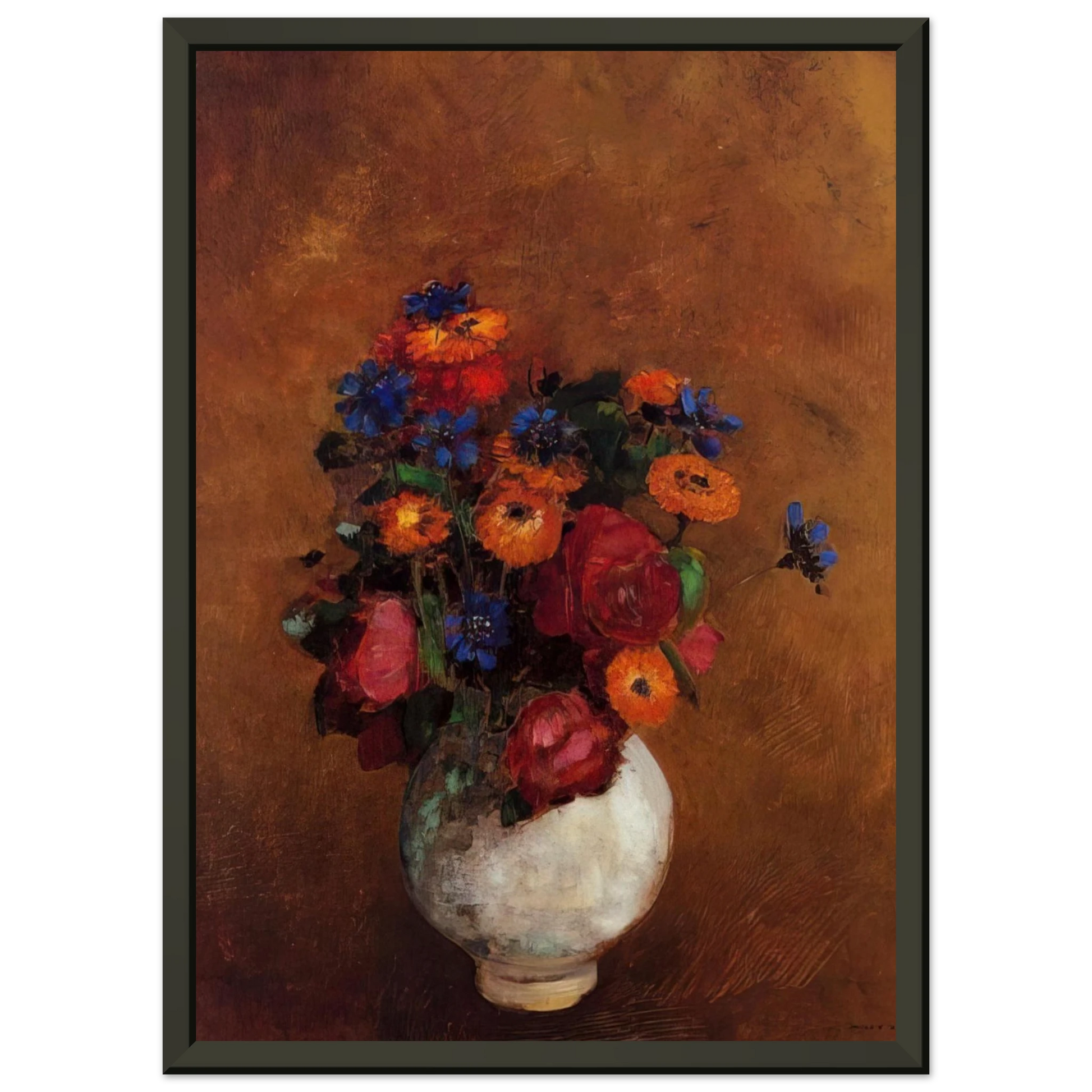 Odilon Redon  BOUQUET OF FLOWERS IN A WHITE VASE Framed Art Print  - Aluminum Frame - 60x80 cm / 24x32 inches