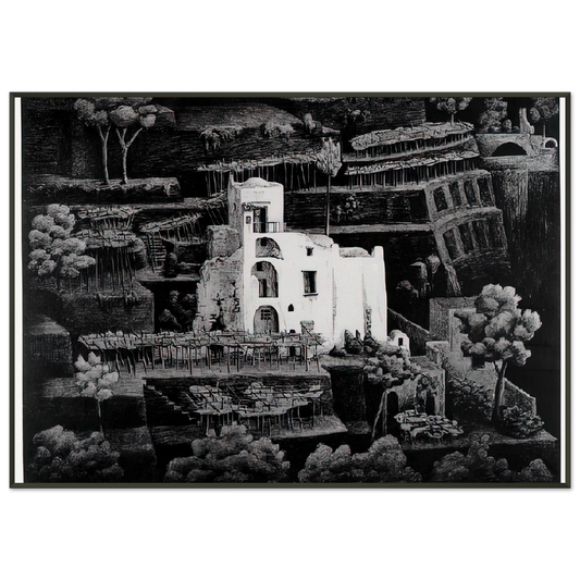 MC Escher  FARMHOUSE RAVELLO Framed Art Print  - Aluminum Frame - 21x29.7 cm / 8x12"