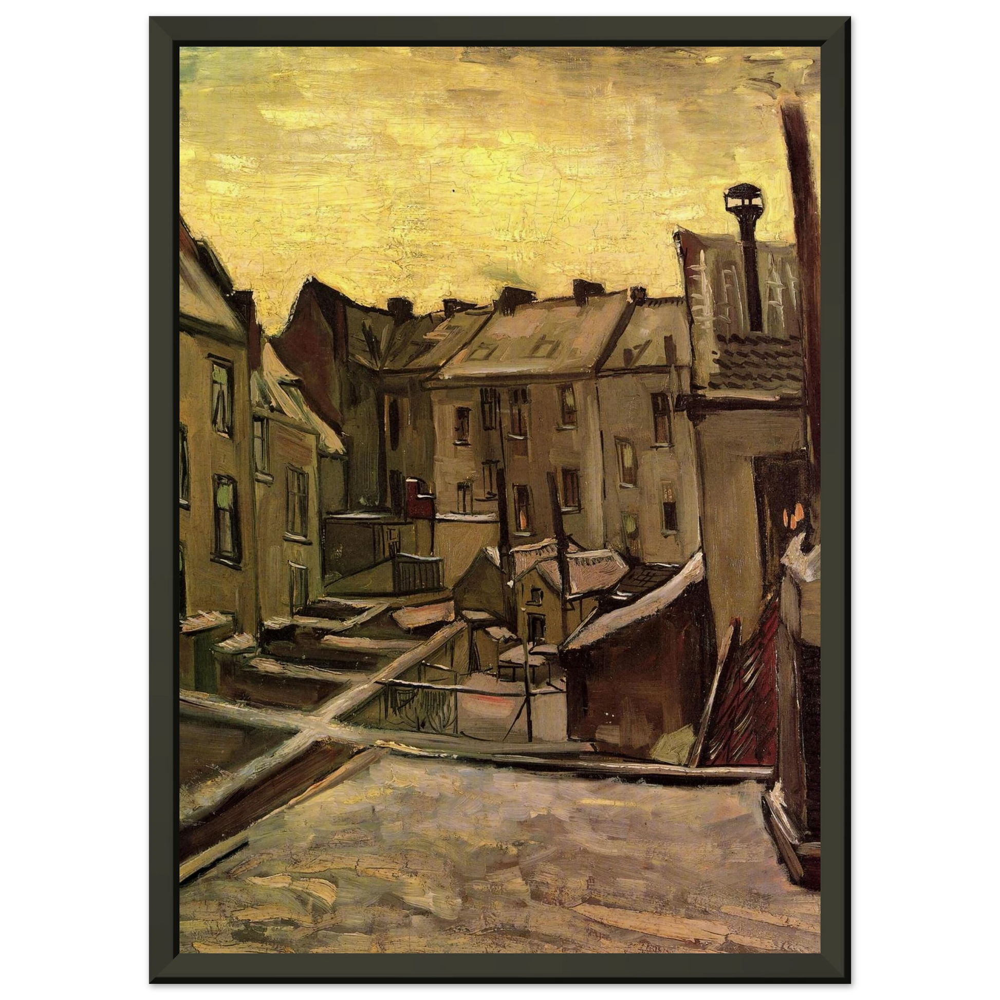 Vincent van Gogh  Backyards of Old Houses in Antwerp in the Snow Framed Art Print  - Aluminum Frame - 40x50 cm / 16x20 inches
