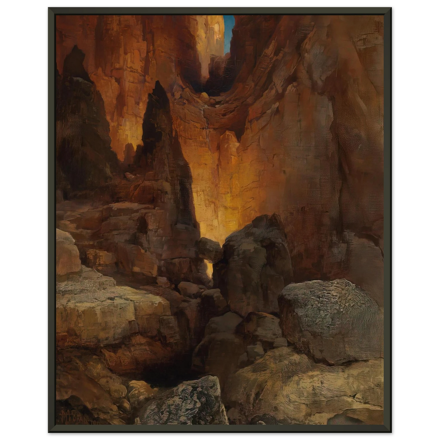 Thomas Moran  A Side Canyon Grand Canyon of Arizona Framed Art Print  - Aluminum Frame - 70x100 cm / 28x40 inches