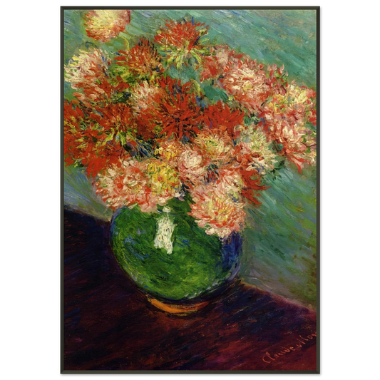claude monet  Vase of Chrysanthemums Framed Art Print  - Aluminum Frame - 21x29.7 cm / 8x12"