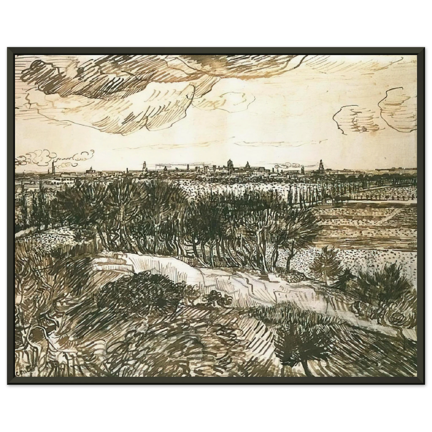 Vincent van Gogh  View of Arles from a Hill Framed Art Print  - Aluminum Frame - 40x50 cm / 16x20 inches