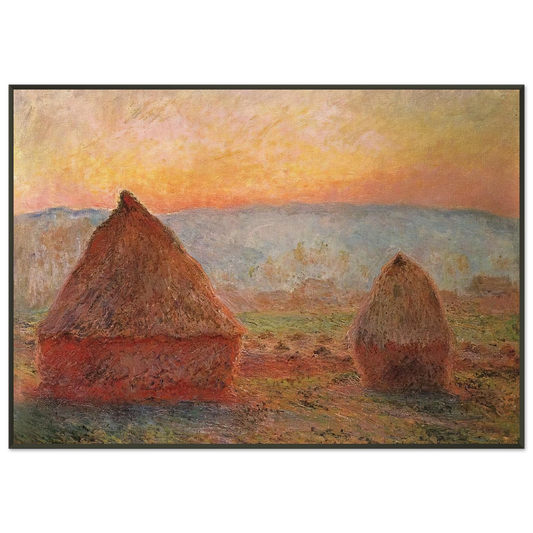 claude monet  Grainstacks at Giverny Sunset Framed Art Print  - Aluminum Frame - 21x29.7 cm / 8x12"