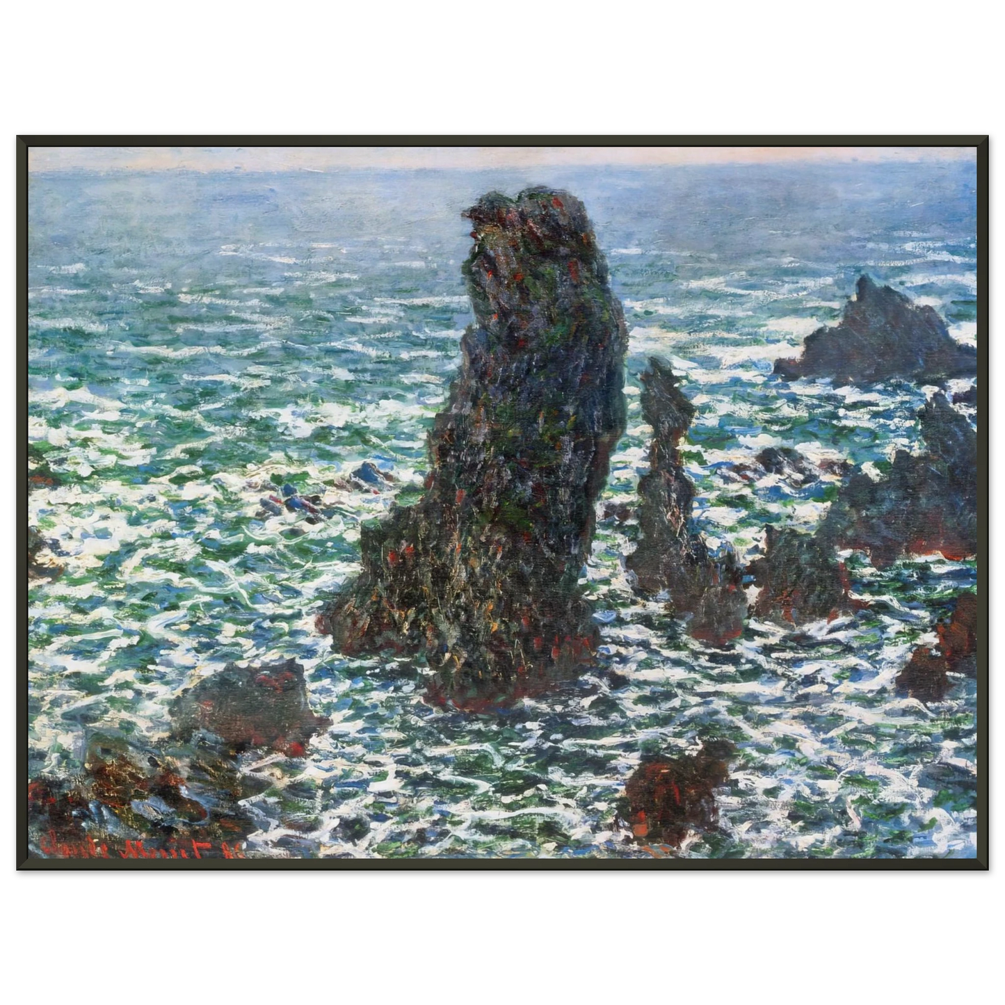 claude monet  The Pyramids of Port Coton BelleIleenMer Framed Art Print  - Aluminum Frame - 40x50 cm / 16x20 inches