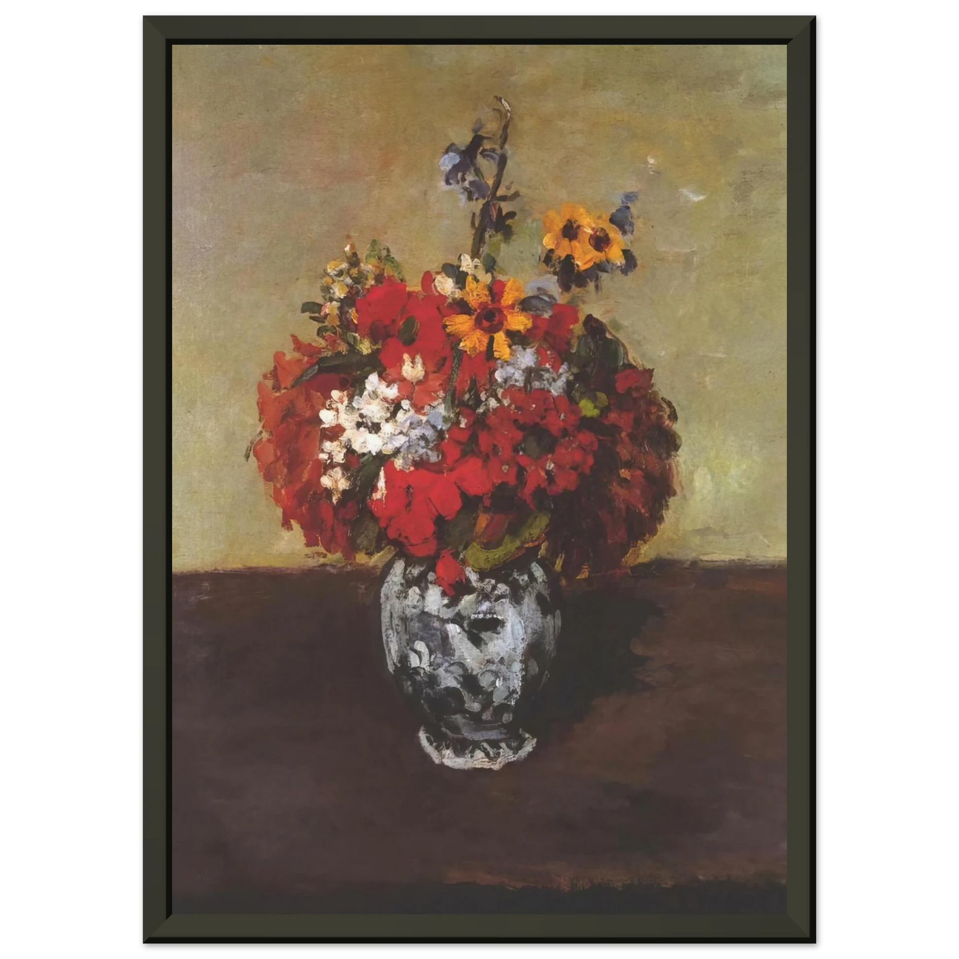 Paul Cezanne  Dahlias In A Delft Vase Framed Art Print  - Aluminum Frame - 40x50 cm / 16x20 inches
