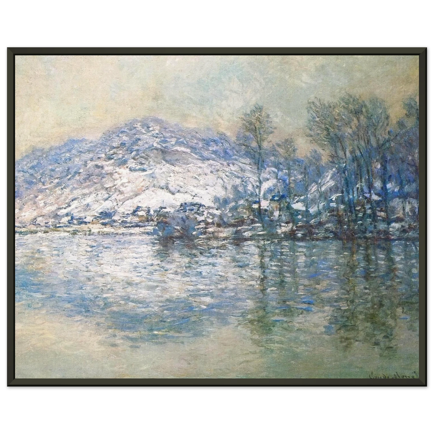 claude monet  The Seine at Port Villez Snow Effect Framed Art Print  - Aluminum Frame - 60x80 cm / 24x32 inches