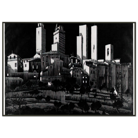 MC Escher  SAN GIMIGNANO Framed Art Print  - Aluminum Frame - 21x29.7 cm / 8x12"