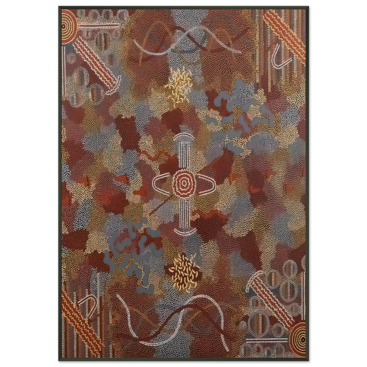 Clifford Possum Tjapaltjarri  Frog Dreaming  1989 Framed Art Print  - Aluminum Frame - 21x29.7 cm / 8x12"