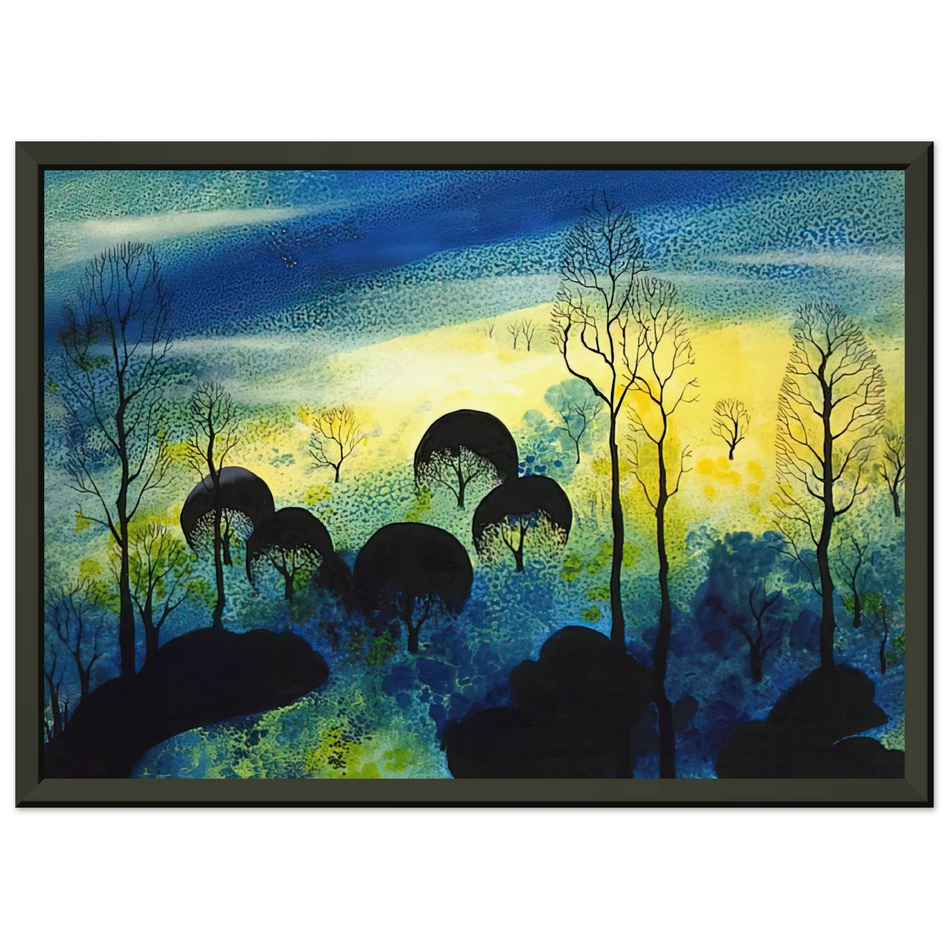 Eyvind Earle  Pastures Through the Fog Framed Art Print  - Aluminum Frame - 70x100 cm / 28x40 inches