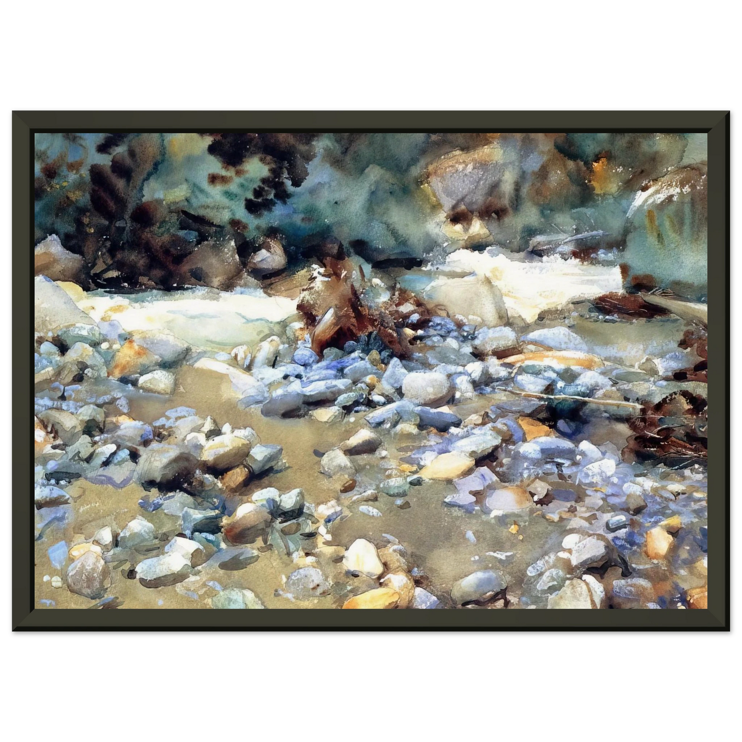 John Singer Sargent  Purtud Bed of a Glacier Torrent Framed Art Print  - Aluminum Frame - 40x50 cm / 16x20 inches