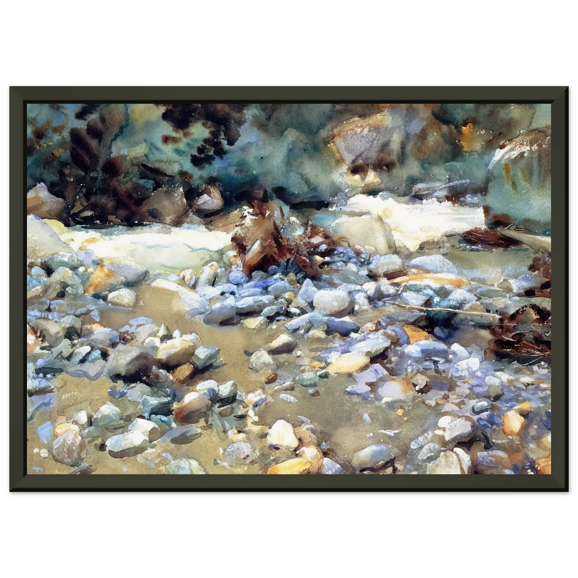 John Singer Sargent  Purtud Bed of a Glacier Torrent Framed Art Print  - Aluminum Frame - 40x50 cm / 16x20 inches