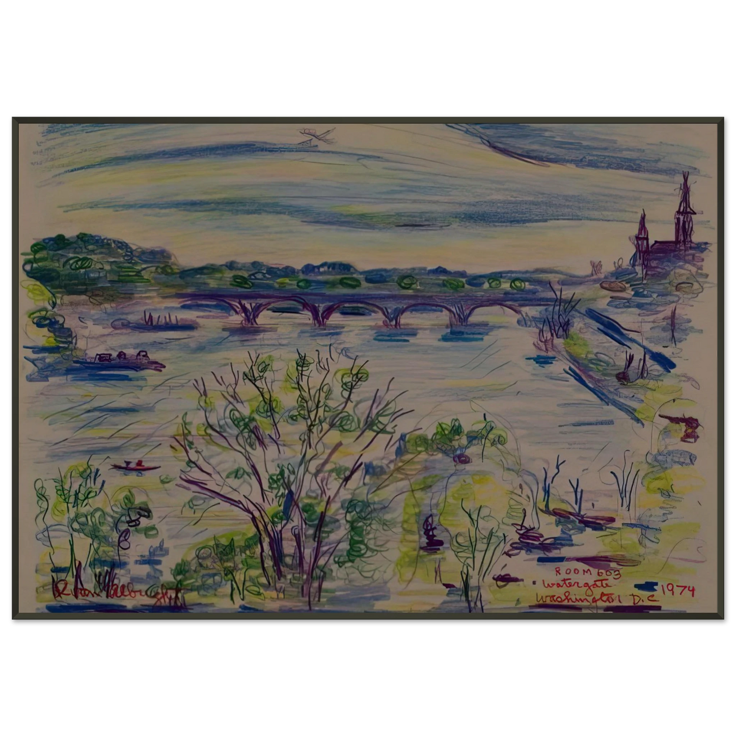 Ivan Albright  VIEW FROM ROOM 603 WATERGATE WASHINGTON D C 1974 Framed Art Print  - Aluminum Frame - 21x29.7 cm / 8x12"