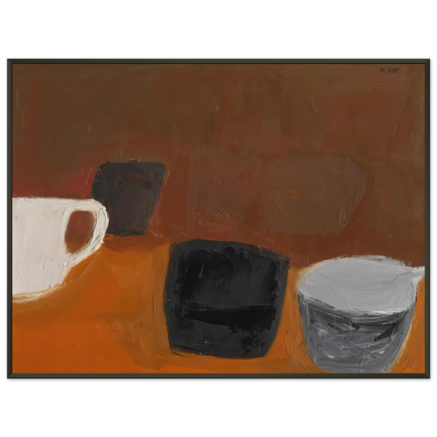 William Scott  Still Life with White Mug  1957 Framed Art Print  - Aluminum Frame - 40x50 cm / 16x20 inches