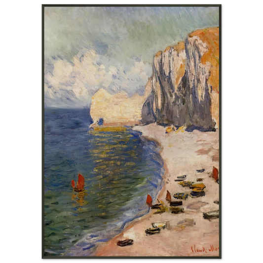 claude monet  The Beach and the Falaise dAmont Framed Art Print  - Aluminum Frame - 21x29.7 cm / 8x12"