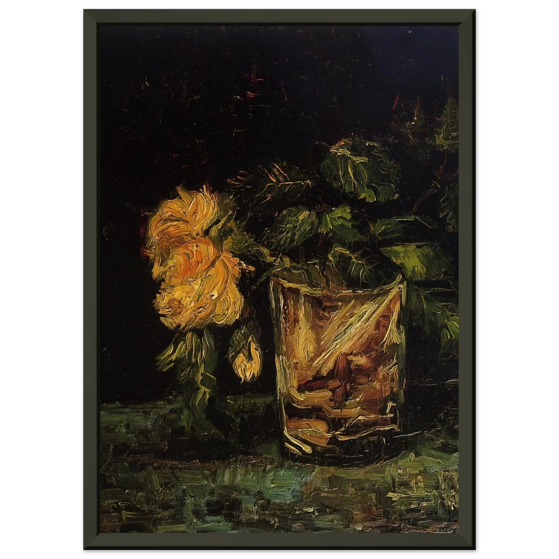 Vincent van Gogh  Glass with Roses Framed Art Print  - Aluminum Frame - 70x100 cm / 28x40 inches