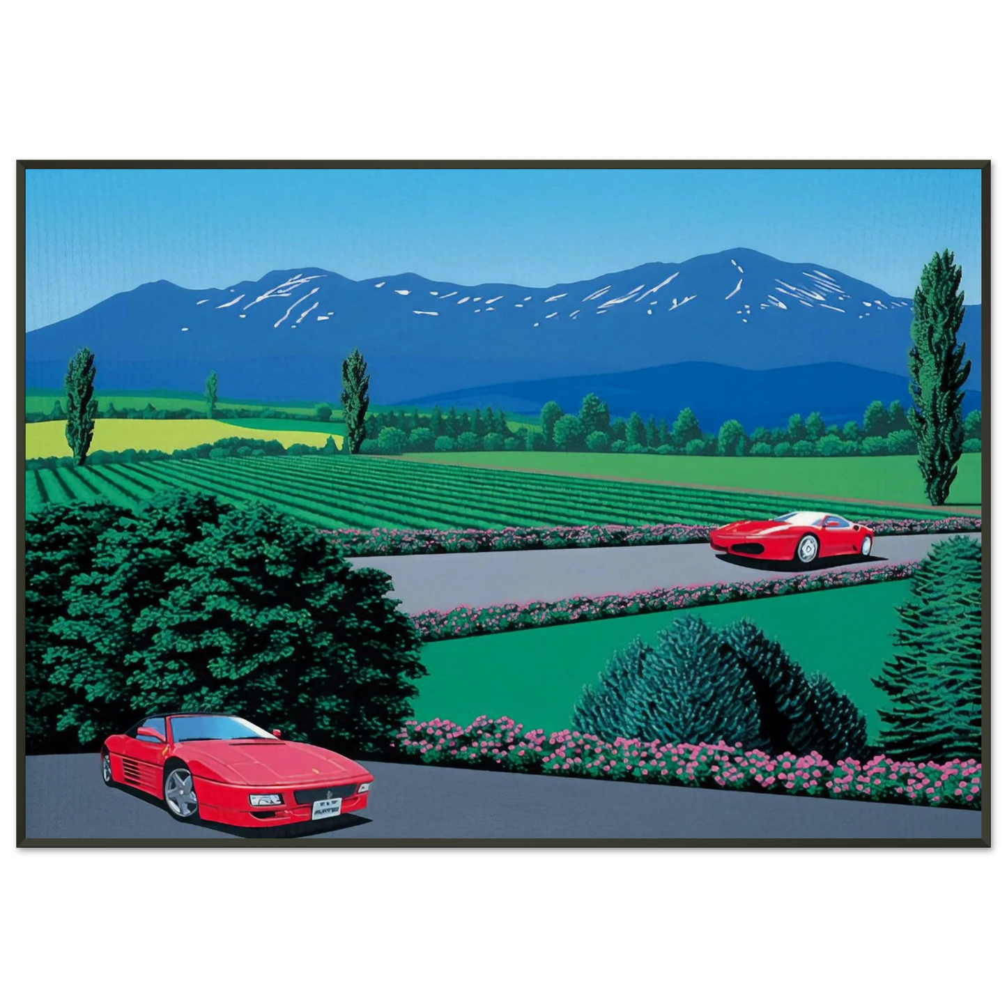 Hiroshi Nagai  Ferraris traversing the lands Framed Art Print  - Aluminum Frame - Default Title