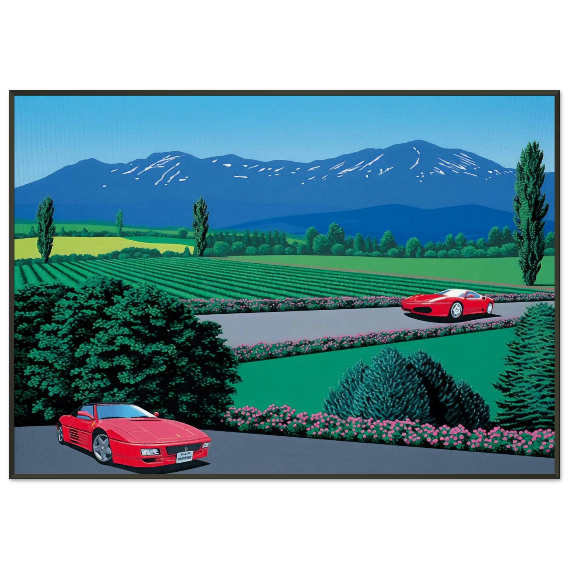 Hiroshi Nagai  Ferraris traversing the lands Framed Art Print  - Aluminum Frame - Default Title