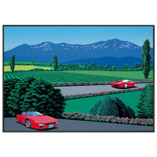 Hiroshi Nagai  Ferraris traversing the lands Framed Art Print  - Aluminum Frame - Default Title