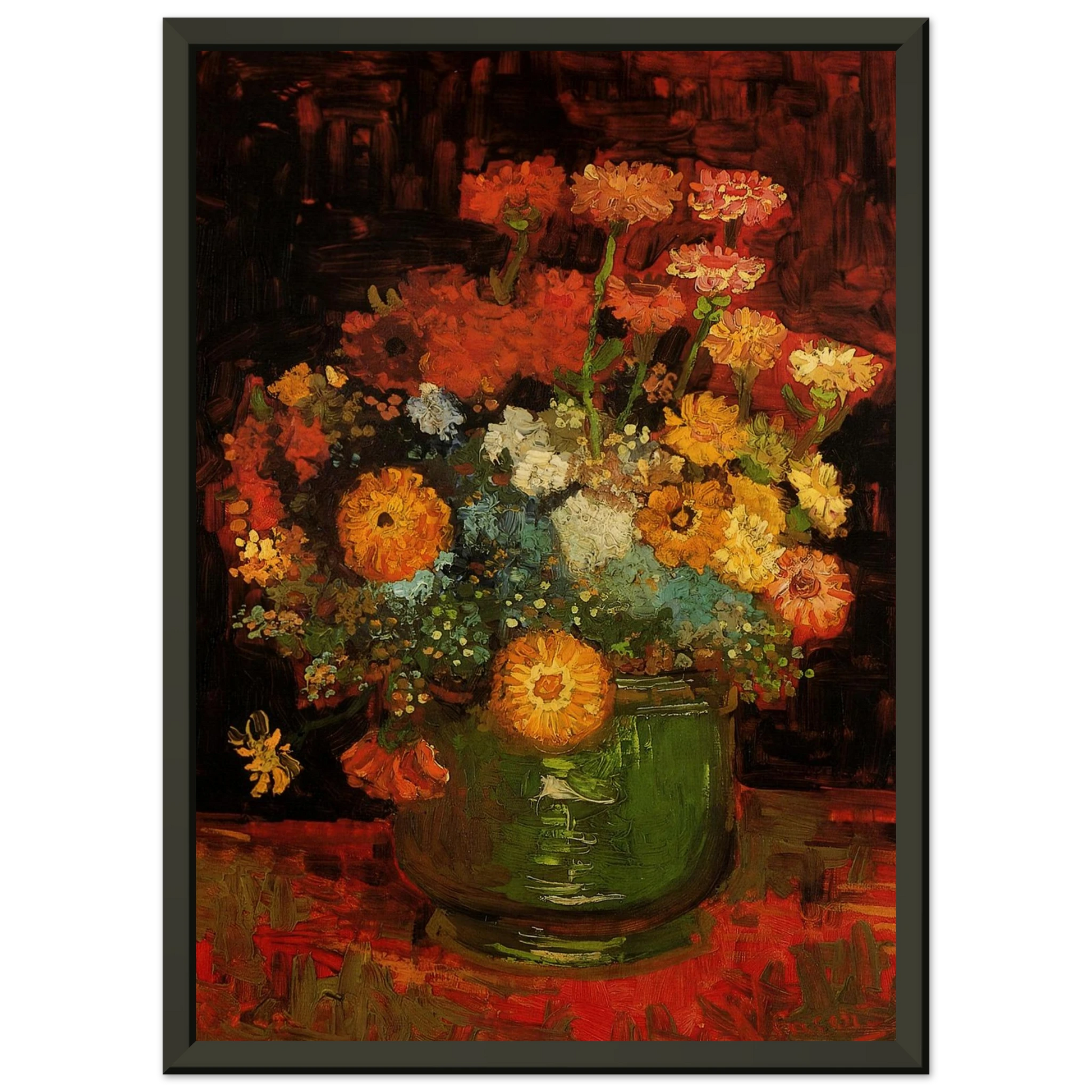 Vincent van Gogh  Vase with Zinnias Framed Art Print  - Aluminum Frame - 60x80 cm / 24x32 inches