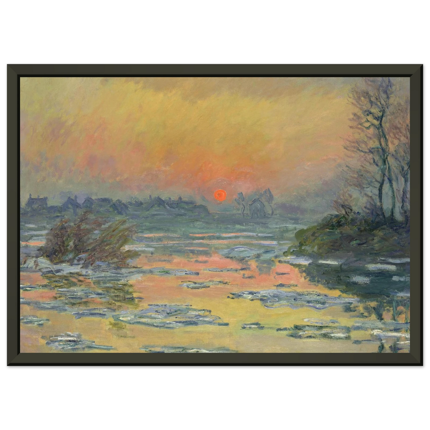 claude monet  Sunset on the Seine in Winter Framed Art Print  - Aluminum Frame - 40x50 cm / 16x20 inches