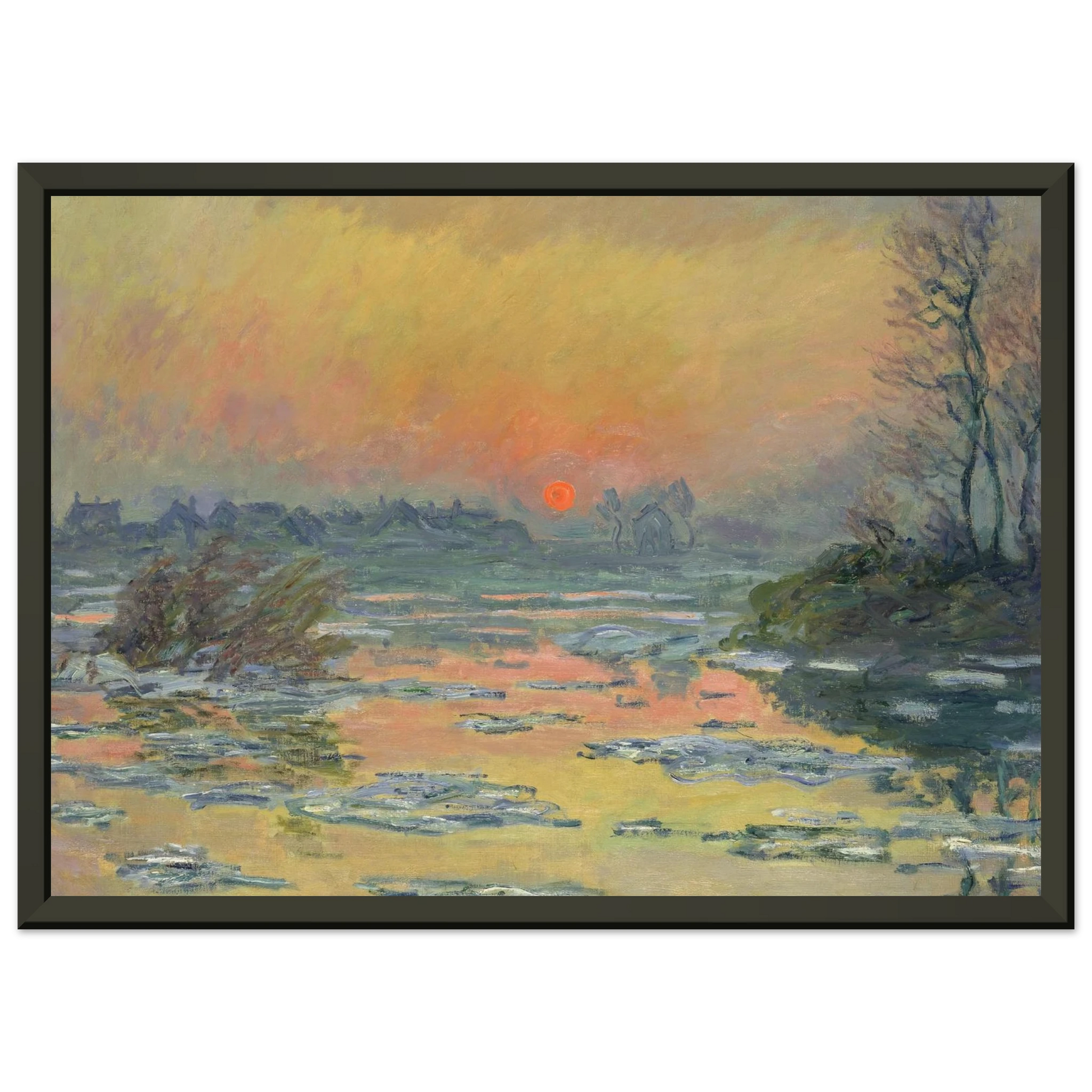 claude monet  Sunset on the Seine in Winter Framed Art Print  - Aluminum Frame - 40x50 cm / 16x20 inches