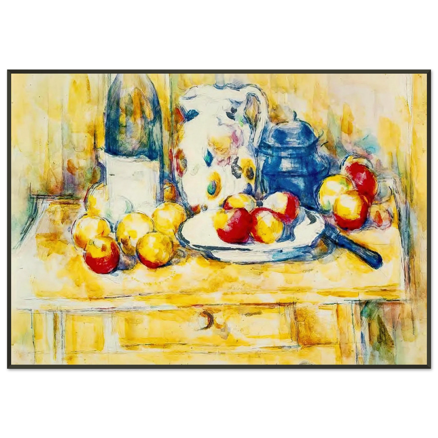 Paul Cezanne  Still Life with Apples a Bottle and a Milk Pot Framed Art Print  - Aluminum Frame - 21x29.7 cm / 8x12"