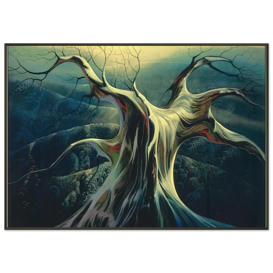Eyvind Earle  Moonlit Tree Trunk Framed Art Print  - Aluminum Frame - 21x29.7 cm / 8x12"