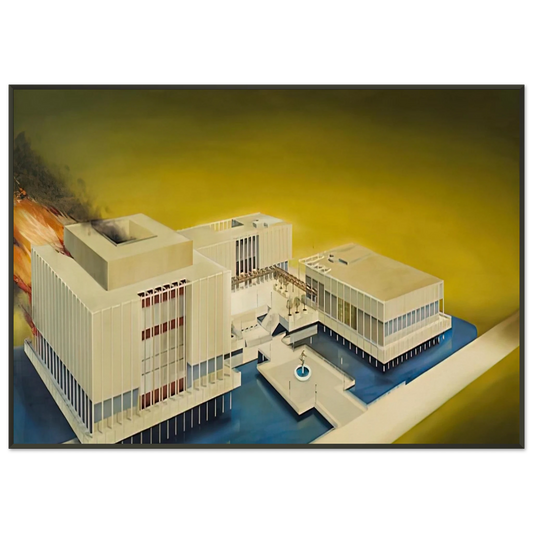 Edward Ruscha  THE LOS ANGELES COUNTY MUSEUM ON FIRE 1968 Framed Art Print  - Aluminum Frame - 21x29.7 cm / 8x12"