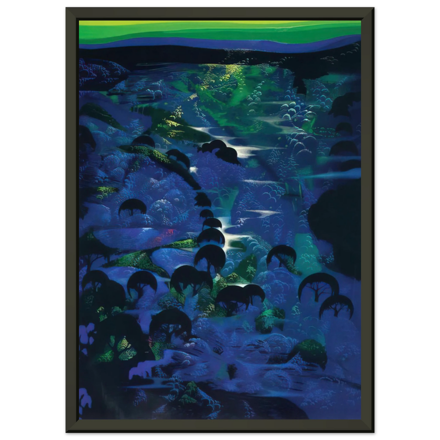 Eyvind Earle  Beneath an Emerald Sky Framed Art Print  - Aluminum Frame - 40x50 cm / 16x20 inches
