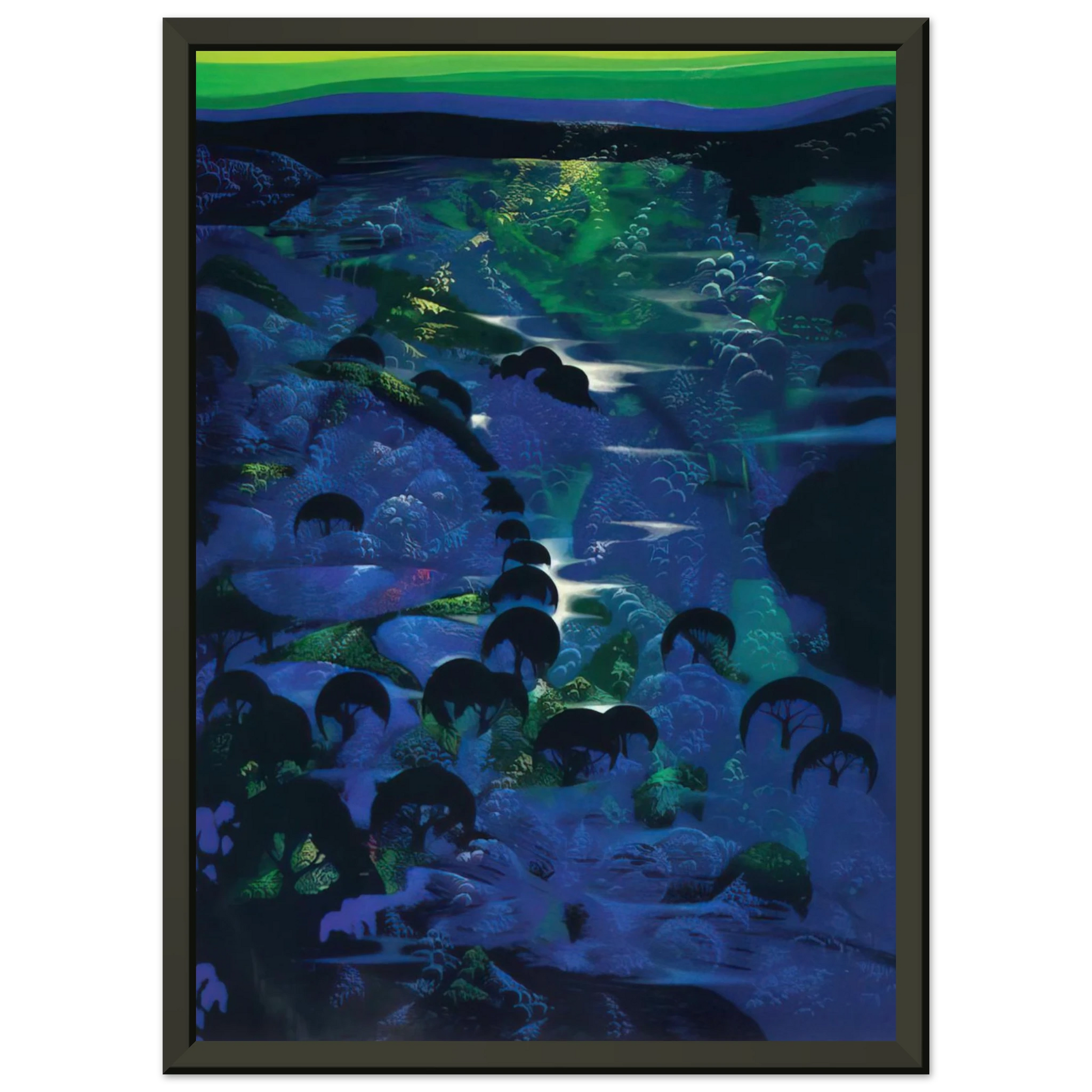 Eyvind Earle  Beneath an Emerald Sky Framed Art Print  - Aluminum Frame - 40x50 cm / 16x20 inches