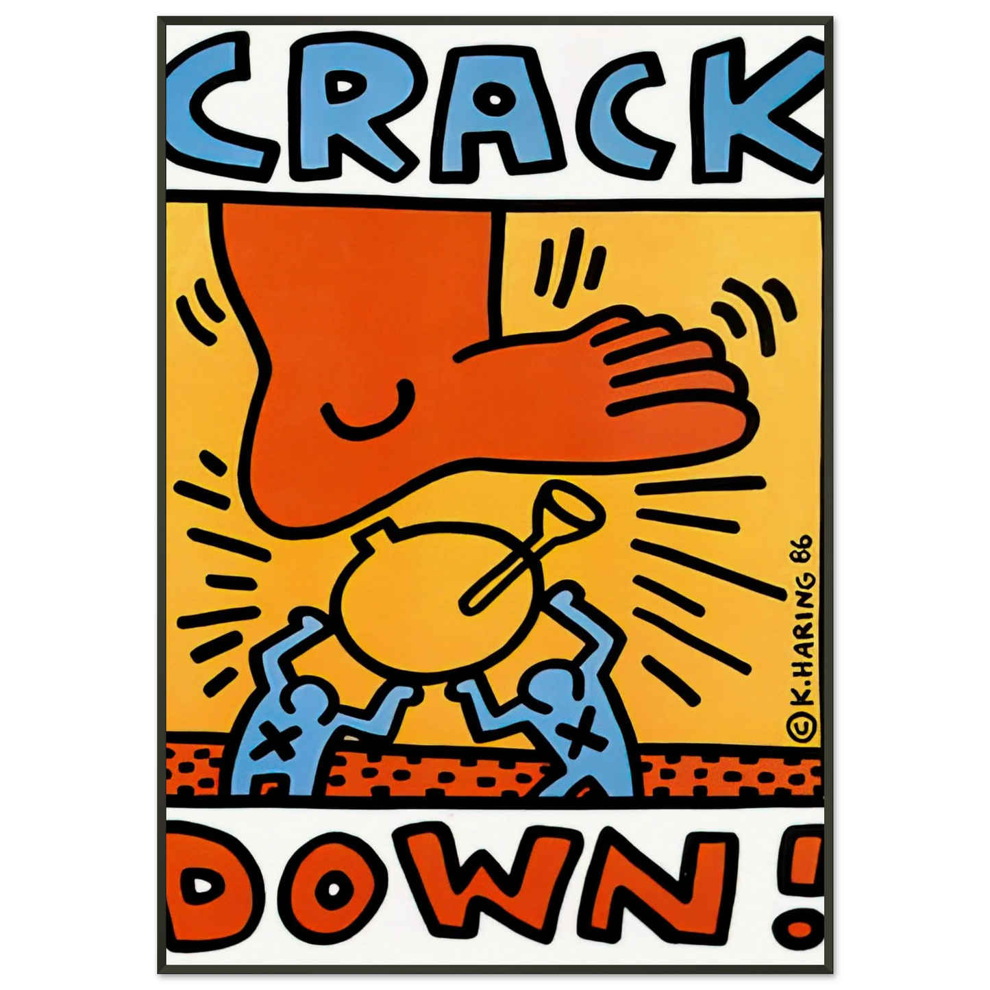 Keith Haring  CRACK DOWN 1986 Framed Art Print  - Aluminum Frame - 21x29.7 cm / 8x12"
