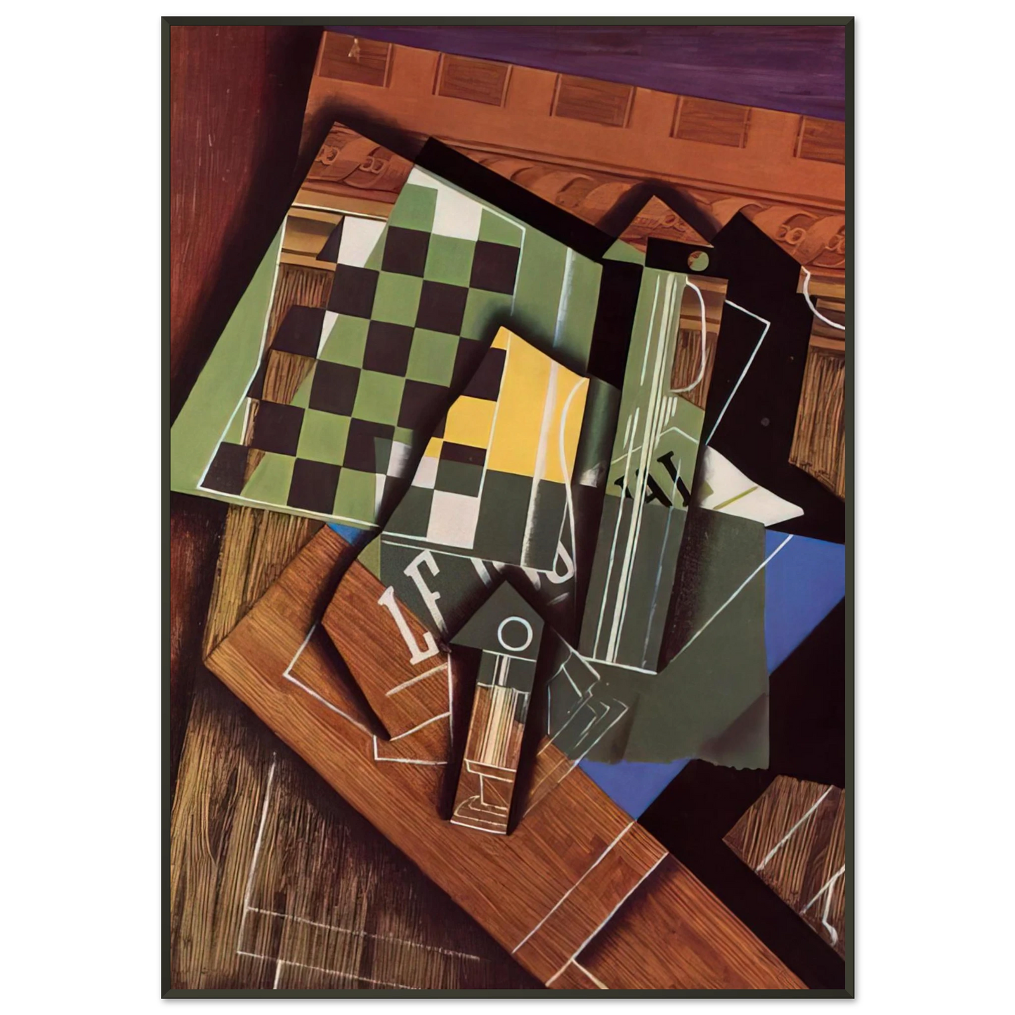 Juan Gris  THE CHECKERBOARD 1915 Framed Art Print  - Aluminum Frame - 21x29.7 cm / 8x12"