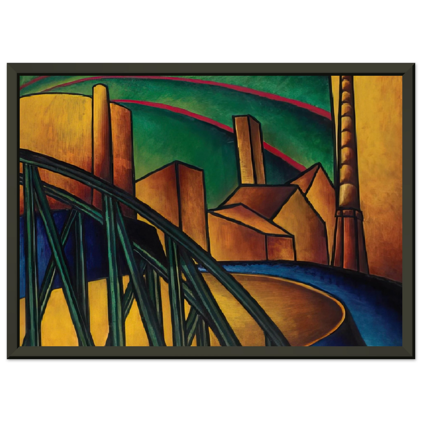 Laszlo MoholyNagy  Landscape with Bridge at Obuda Hajogyar Framed Art Print  - Aluminum Frame - 70x100 cm / 28x40 inches