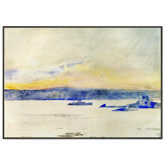 Childe Hassam  Afterglow Gloucester Harbor aka Ten Pound Island LIght Framed Art Print  - Aluminum Frame - 21x29.7 cm / 8x12"