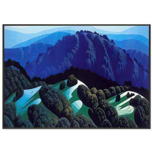 Eyvind Earle  Three Fields and a Mountain Framed Art Print  - Aluminum Frame - 21x29.7 cm / 8x12"