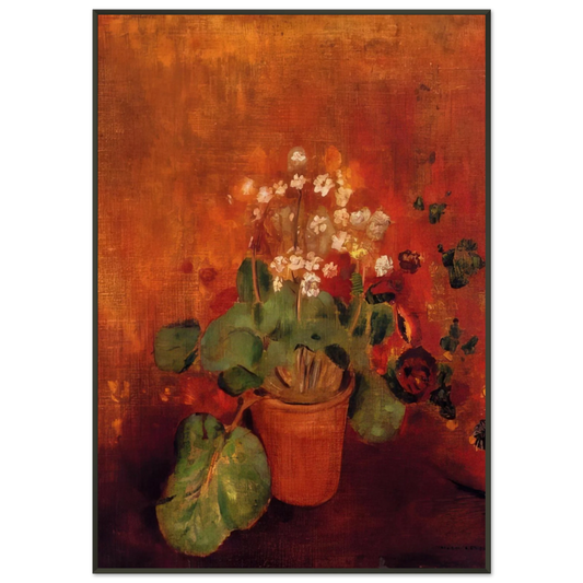 Odilon Redon  FLOWERS IN A POT ON A RED BACKGROUND Framed Art Print  - Aluminum Frame - 21x29.7 cm / 8x12"