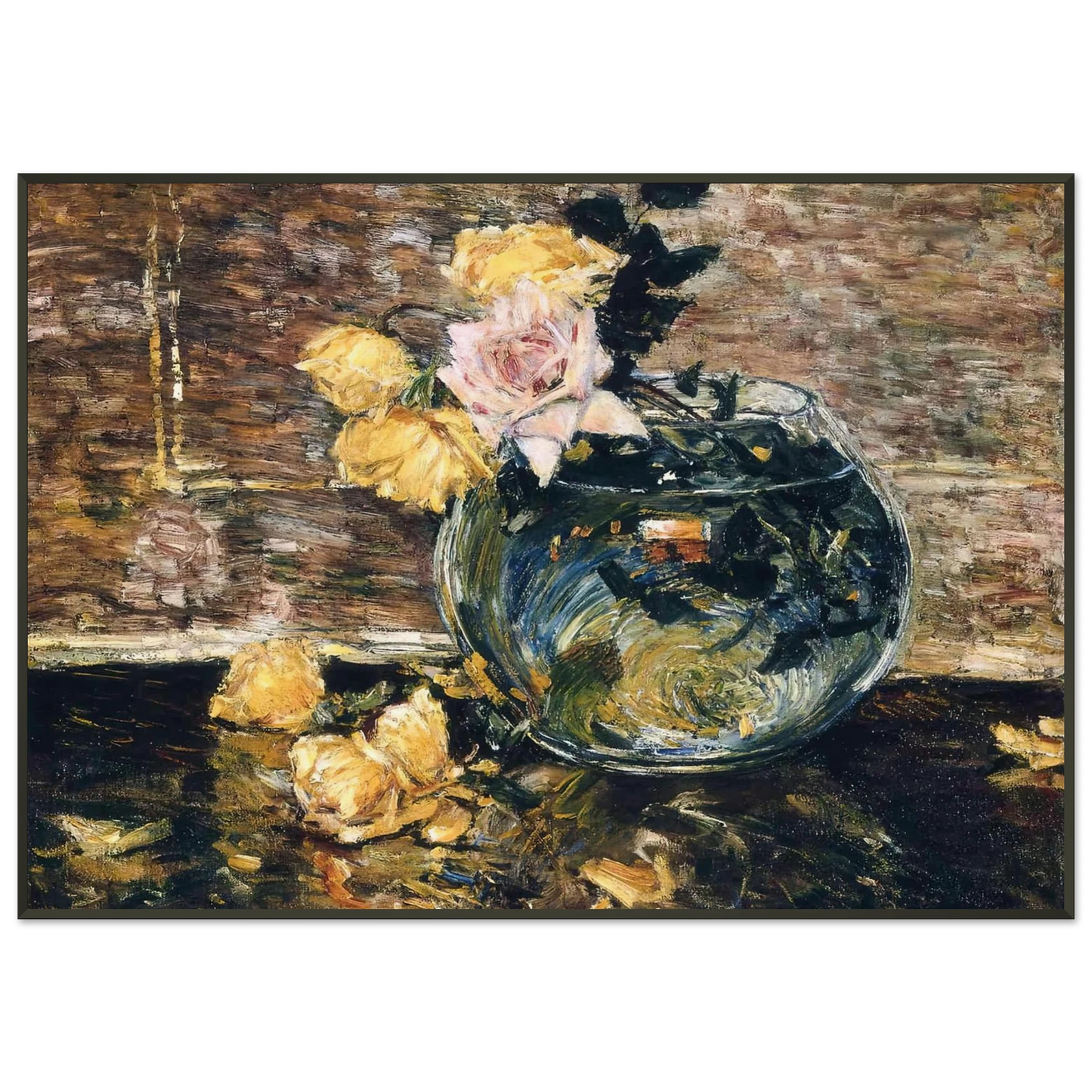 Childe Hassam  Roses in a Vase Framed Art Print  - Aluminum Frame - 21x29.7 cm / 8x12"