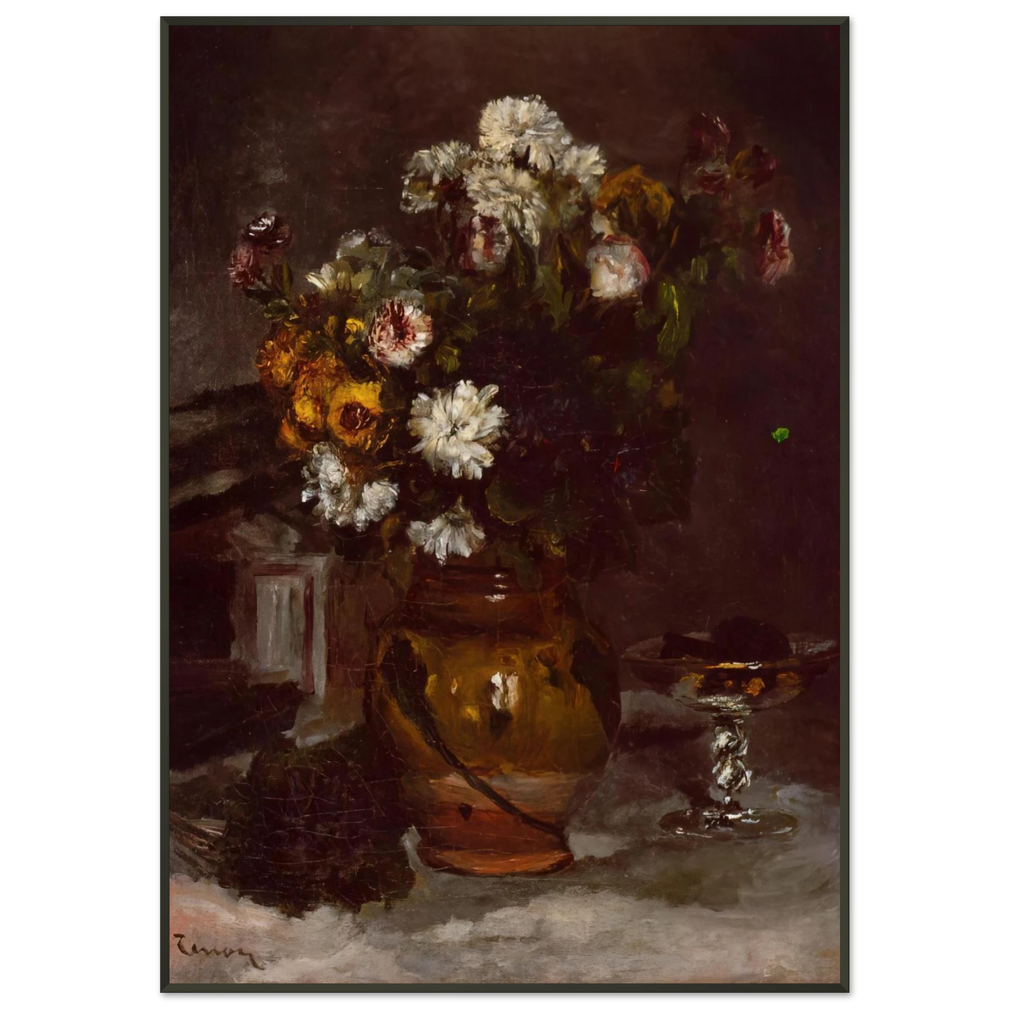 PierreAuguste Renoir  Flowers in a Vase and a Glass of Champagne Framed Art Print  - Aluminum Frame - 21x29.7 cm / 8x12"