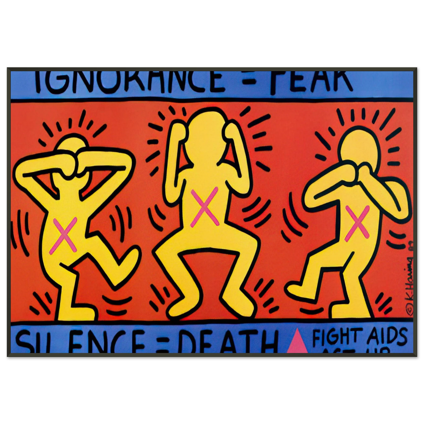 Keith Haring  IGNORANCE FEAR 1989 Framed Art Print  - Aluminum Frame - 21x29.7 cm / 8x12"