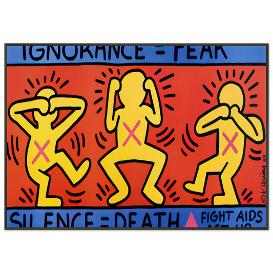 Keith Haring  IGNORANCE FEAR 1989 Framed Art Print  - Aluminum Frame - 21x29.7 cm / 8x12"