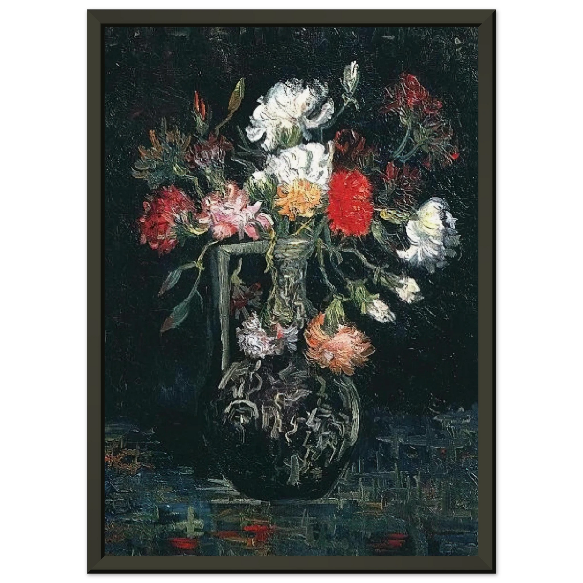 Vincent van Gogh  Vase with White and Red Carnations Framed Art Print  - Aluminum Frame - 70x100 cm / 28x40 inches