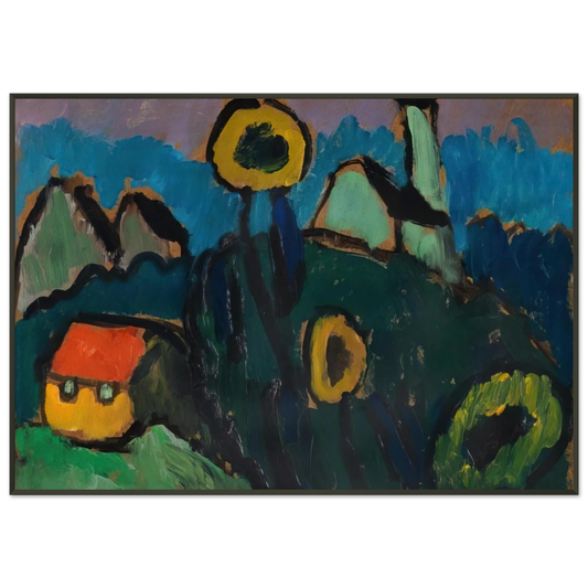 Gabriele Munter  LANDSCHAFT MIT SONNENBLUMEN 1910 Framed Art Print  - Aluminum Frame - 21x29.7 cm / 8x12"