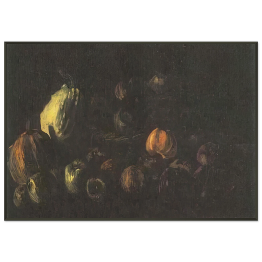 Vincent van Gogh  Still life with a basket of apples and two pumpkins Framed Art Print  - Aluminum Frame - 21x29.7 cm / 8x12"